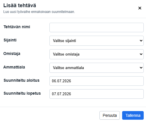 Uuden tehtävän luominen