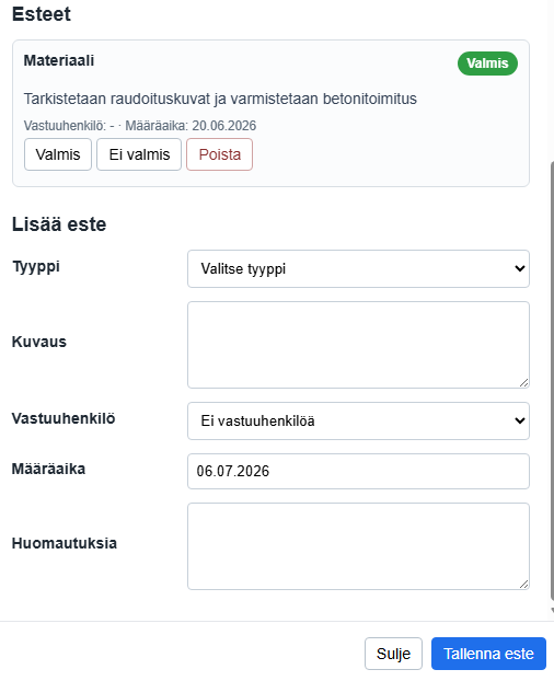 Esteen lisääminen