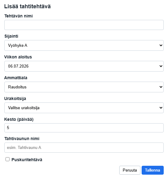 Lisää tehtävä -ikkuna